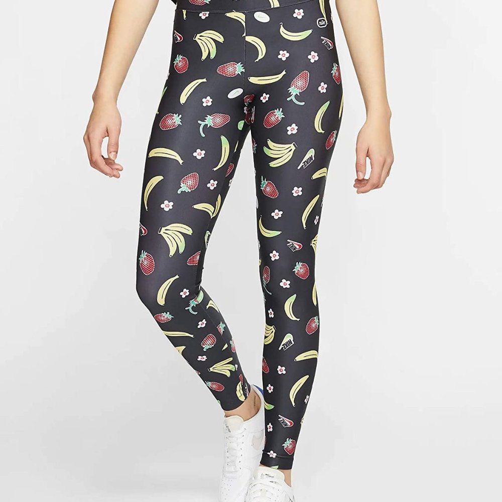 Nike Sportswear Fruit Banana Strawberry Floral Black Leggings Small S